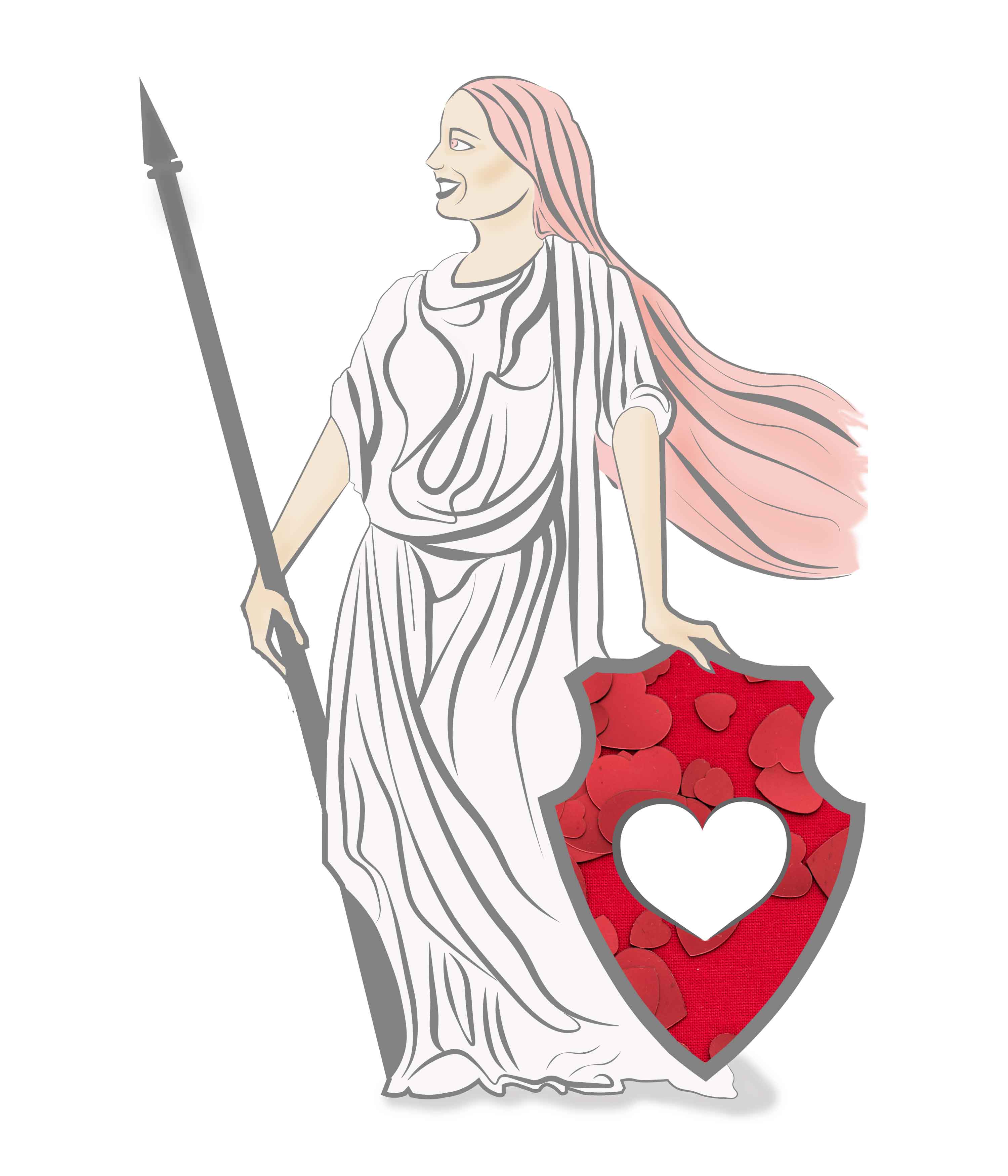 Illustration von Helvetia mit Speer und Schild mit Herz_hochformat