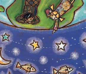 Bild Fiire mit de Chline 2022 Illustration von Kindern mit Fischen