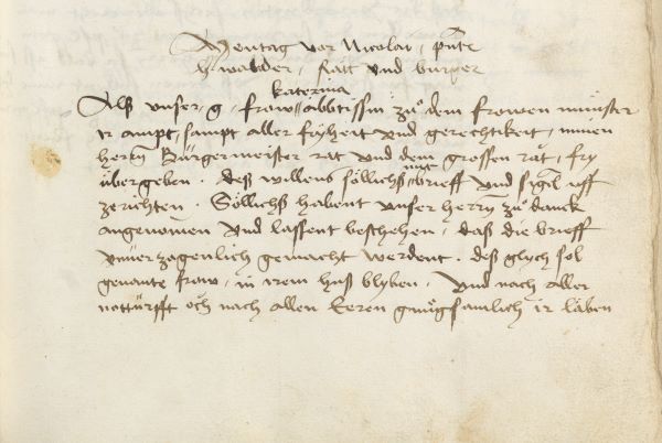 Transfer certificate of Fraumünster to the city of Zürich in 1524.